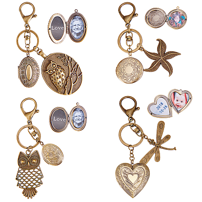 DIY Photo Frame Keychain Making, with Cadmium Free & Nickel Free & Lead Free Iron Key Clasps, Alloy Lobster Claw Clasps and Swivel Clasps, Brass Locket Pendants and Jump Rings