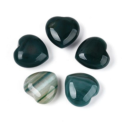 Натуральный зеленый полосатый агат (окрашенный и подвергнутый термической обработке) в форме сердца., карманный пальмовый камень для балансировки рейки