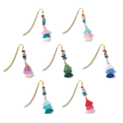 Закладки с крючками из сплава, Подвески-закладки с кисточками из натурального и синтетического драгоценного камня «чакра» и поликоттона