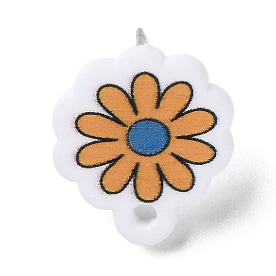 Flower Resin Stud Earrings, with Iron Pins