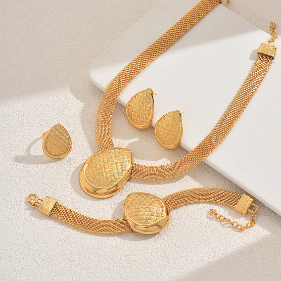 Комплекты из сплава каплевидных браслетов, серег, ожерелий и колец для женщин