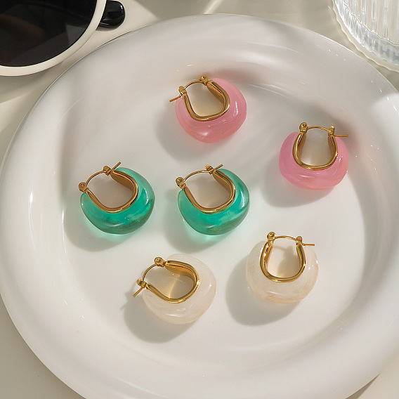 Серьги-кольца из нержавеющей стали и смолы, реальный 18 k позолоченный