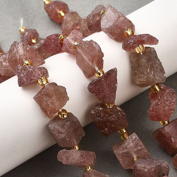 Необработанные грубые нити из натурального клубничного кварца, самородки, с бисером