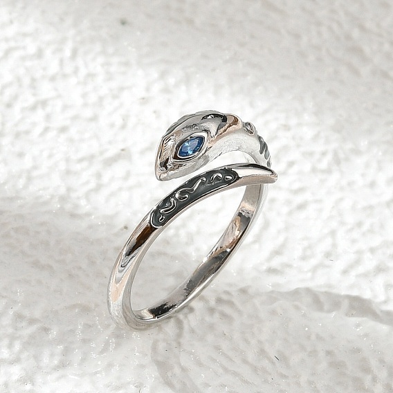 Латунные кольца-манжеты с кубическим цирконием для женщин, змея, с эмалью