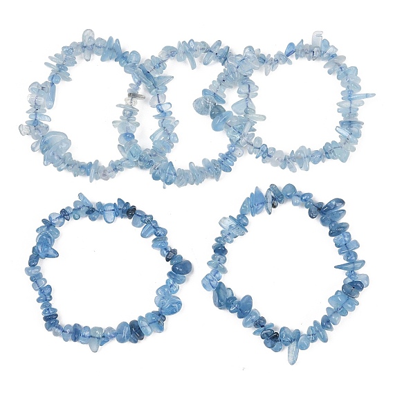 Natural Aquamarine Beaded Stretch Bracelets for Women, Chip