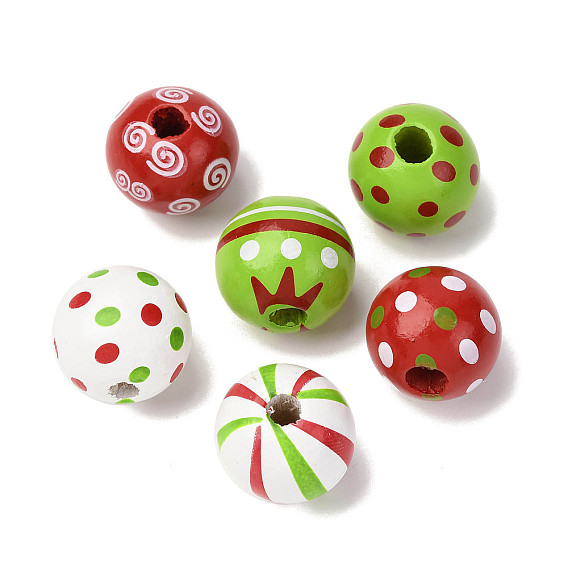 Рождественские печатные деревянные европейские бусы, круглые