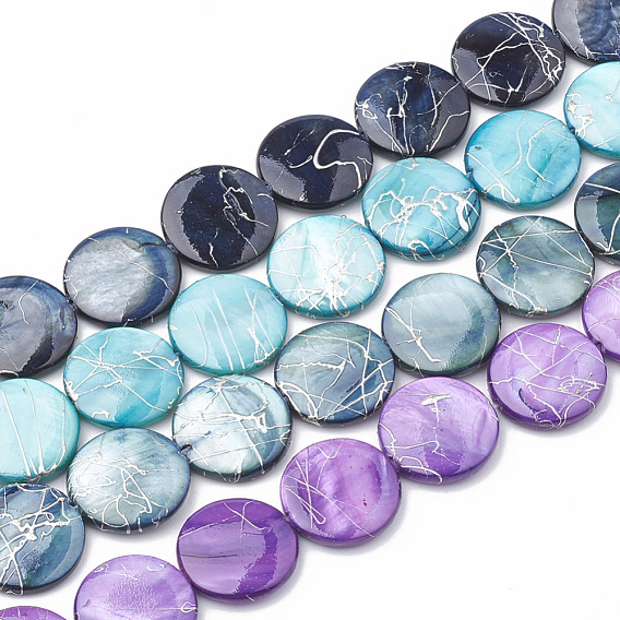 Freshwater Shell Beads Strands, Dyed with Drawbench, Flat Round