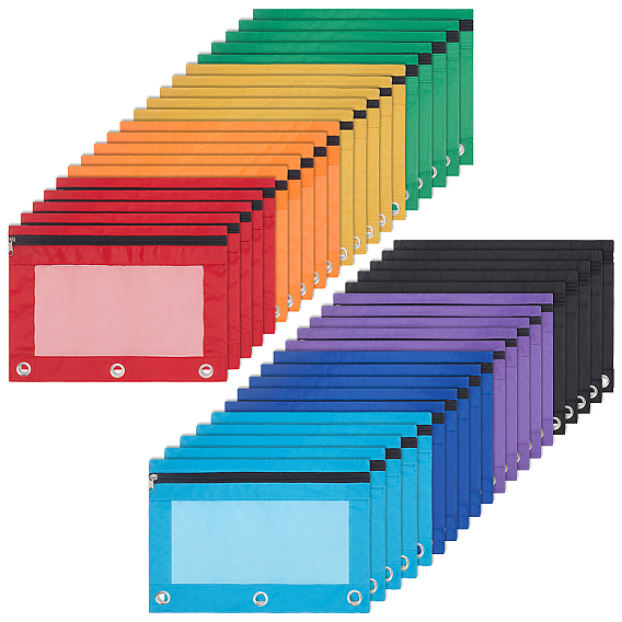 Вырезать полые 40 шт 8 цвета прямоугольник ткань Оксфорд 3-кольцо ручка карандаш сумки на молнии, с чистым окном