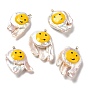 Baroque Style Natural Keshi Pearl Pendants with Enamel, Smiling Face Print Nuggets Charms with Golden Tone Brass Pendant Bails