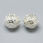 925 Sterling Silver Coin Beads, Round with Copper Cash Pattern