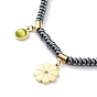 Rhinetone Flower & Cat Eye Bib Necklace, with Ion Plating(IP) 304 Stainless Steel Chains