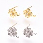 Brass Micro Pave Cubic Zirconia Stud Earring Findings, with Loop, Lead Free & Cadmium Free, Clover
