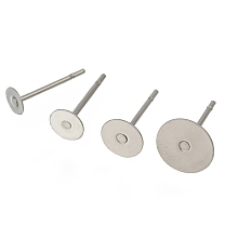 304 Stainless Steel Flat Round Blank Peg Stud Earring Findings, Earring Cabochon Setting Post Cup