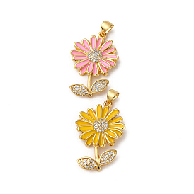 Латунные микро проложить кубического циркония подвески, цветок, с эмалью, без кадмия и без свинца, стойки покрытие, долговечный