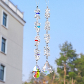 Crystal Glass Hanging Ornaments, Glass Tassel Suncatchers for Home Garden Outdoor Decorations