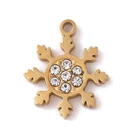 Ion Plating(IP) 304 Stainless Steel Charms, with Crystal Rhinestone, Cutting Corrosion Process, Snowflake