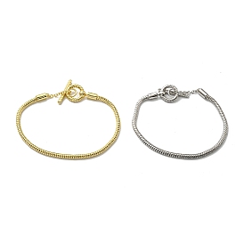 3MM Brass European Style Round Snake Chain Bracelets for Jewelry Making, with Toggle Clasps