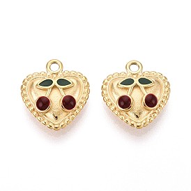 304 подвески из нержавеющей стали, с эмалью, сердце с вишневым шармом, реальный 14 k позолоченный