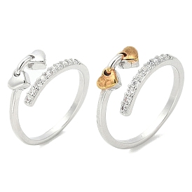 Открытое кольцо-манжета для женщин из латуни с микро-паве и цирконием в форме сердца для женщин