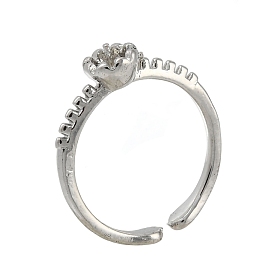 Brass Finger Cup Peg Ring Settings, for Half Drilled Beads, Lead Free & Cadmium Free & Nickel Free, Flower, Size 6