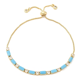 Bracelets coulissants à zircon cubique, avec turquoise synthétique, bracelet chaîne boîte pour femme