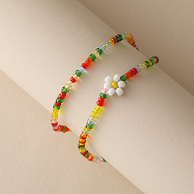 Bohemian Daisy Beaded Bracelet for Beach Vacation with Colorful Rice Pearls