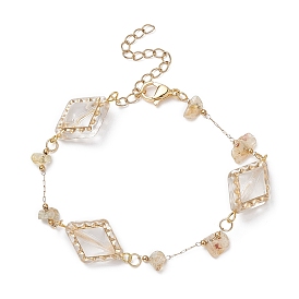 Acrylic Rhombus & Natural Citrine Chips Beaded Chain Bracelet, 316 Stainless Steel Jewelry for Women