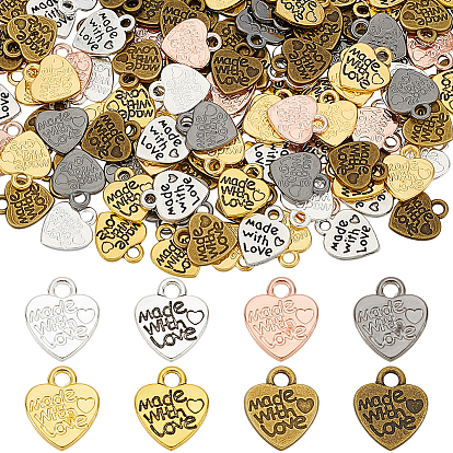 160 шт 8 цвета подвески из сплава в тибетском стиле, без кадмия и без свинца, сердце с словом Сделано с любовью, на день Святого Валентина