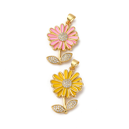 Латунные микро проложить кубического циркония подвески, цветок, с эмалью, без кадмия и без свинца, стойки покрытие, долговечный