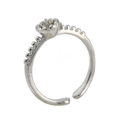 Brass Finger Cup Peg Ring Settings, for Half Drilled Beads, Lead Free & Cadmium Free & Nickel Free, Flower, Size 6