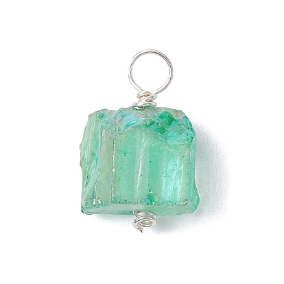 Electroplated Natural Quartz Pendants, Irregular Shaped Charms with Eco-Friendly Copper Wire Loops