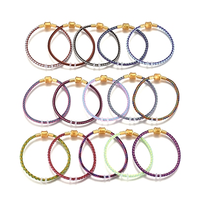 Braided Stainless Steel Wire European Style Bracelets Making, with Silicone Beads and Brass Clasps, Long-Lasting Plated