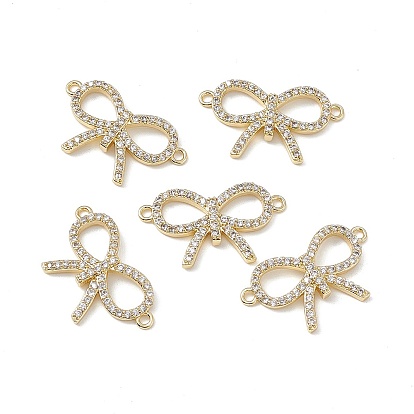 Brass Micro Pave Clear Cubic Zirconia Connector Charms, Bowknot Links