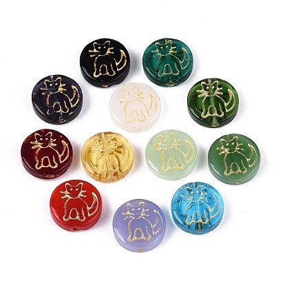 Плоские круглые стеклянные бусины в форме кошек, золотой металл обвитыми