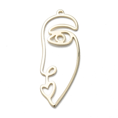 Brass Pendants, Open Back Bezel, For DIY UV Resin, Epoxy Resin, Pressed Flower Jewelry, Human Face, Abstract Face, Long-Lasting Plated