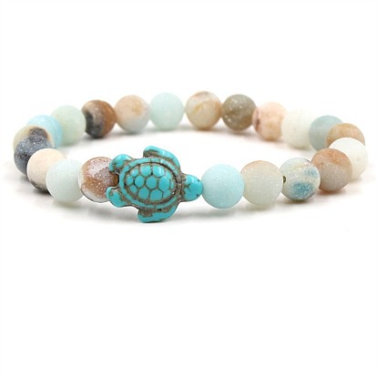 Natural Stone Powder Crystal Bracelet with Turquoise Sea Turtle for Beach Vacation