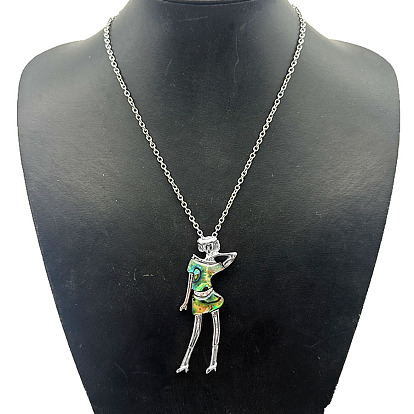 Сплав паве натуральный ракушка женщина кулон ожерелья, платина