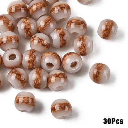 30Pcs Resin European Beads, Large Hole Beads, Round