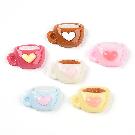 Непрозрачные кабошоны из смолы, кофе с сердцем