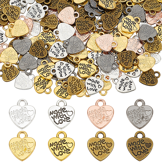 160 шт 8 цвета подвески из сплава в тибетском стиле, без кадмия и без свинца, сердце с словом Сделано с любовью, на день Святого Валентина