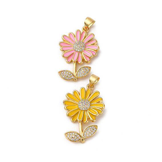 Латунные микро проложить кубического циркония подвески, цветок, с эмалью, без кадмия и без свинца, стойки покрытие, долговечный
