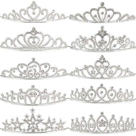 10 шт. 10 стили резинки для волос из сплава со стразами, корона