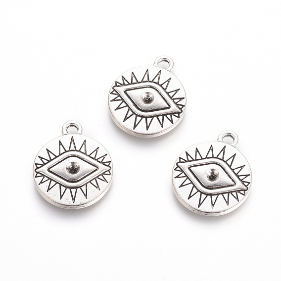 Стойки плакировкой тибетского стиля сплава кулон настройки горный хрусталь, плоские круглые с сглаза