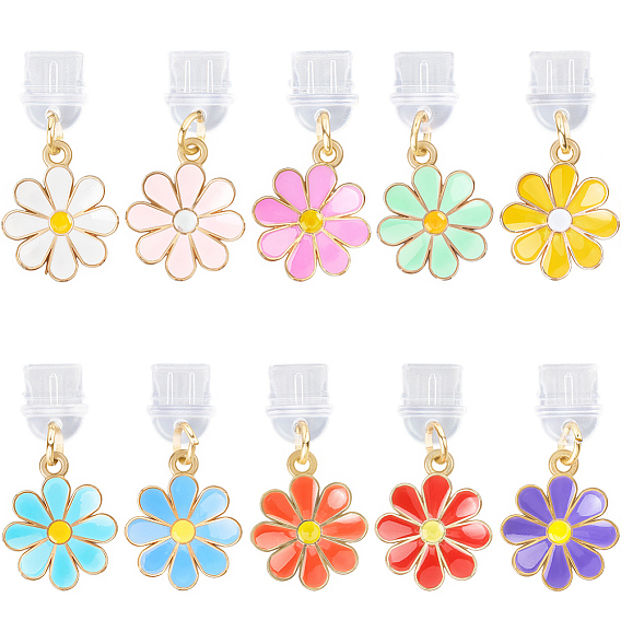 10шт пластиковые мобильные пылезащитные заглушки, с подвесками из эмали и сплава , цветок