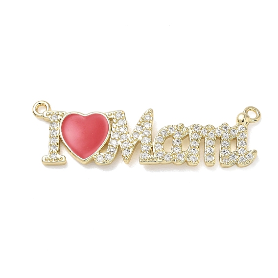 Valentine's Day Brass Micro Pave Clear Cubic Zirconia and Enamel Pendants, Red Heart with Letter Charms