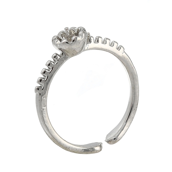 Brass Finger Cup Peg Ring Settings, for Half Drilled Beads, Lead Free & Cadmium Free & Nickel Free, Flower, Size 6