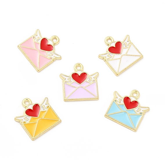 Подвески из эмали и сплава, золотой свет, конверт с подвеской в виде сердца и крыла