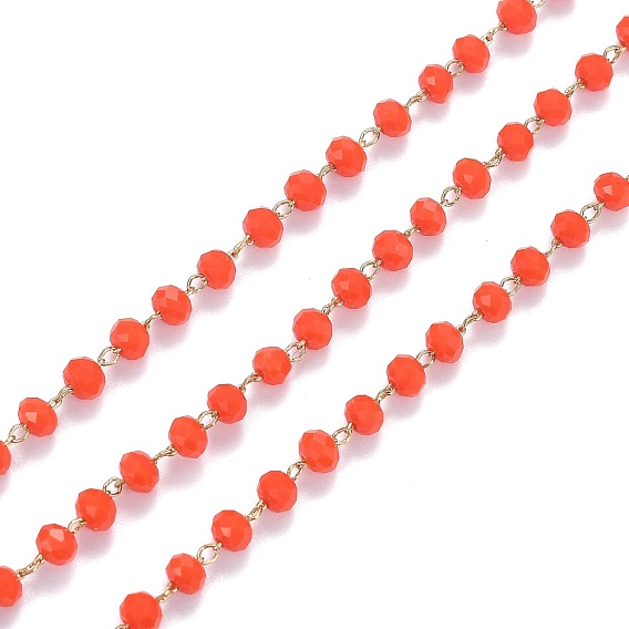 Латунные граненые стеклянные цепочки ручной работы из бисера, с катушкой, пайки, долговечный, реальный 18 k позолоченный, рондель