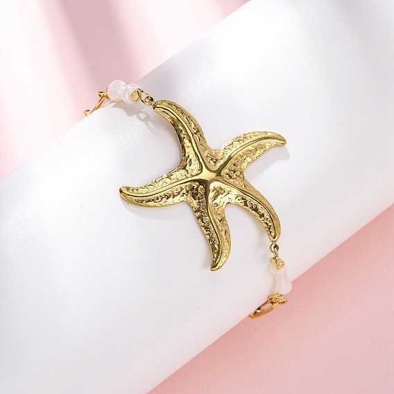 304 браслеты из нержавеющей стали в форме морских звезд, с белой скорлупой, ионное покрытие (ip)