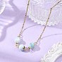 Natural Larimar Round Beads Pendant 304 Stainless Steel Satellite Chain Necklace for Women